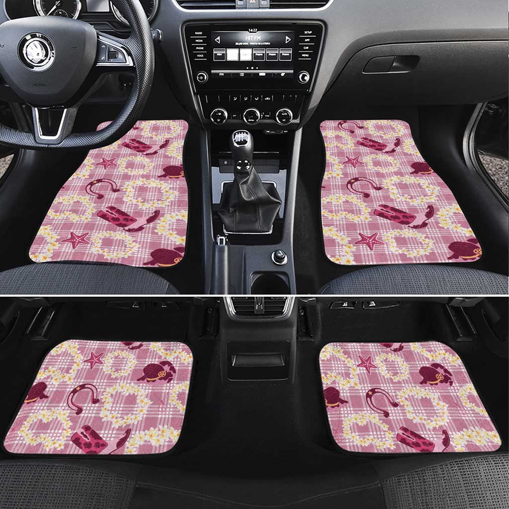 Aloha Hawaii Paniolo Lokelani Rose Palaka Car Mats Coastal Rodeo LT7 Set 4pcs Rose Pink - Polynesian Pride