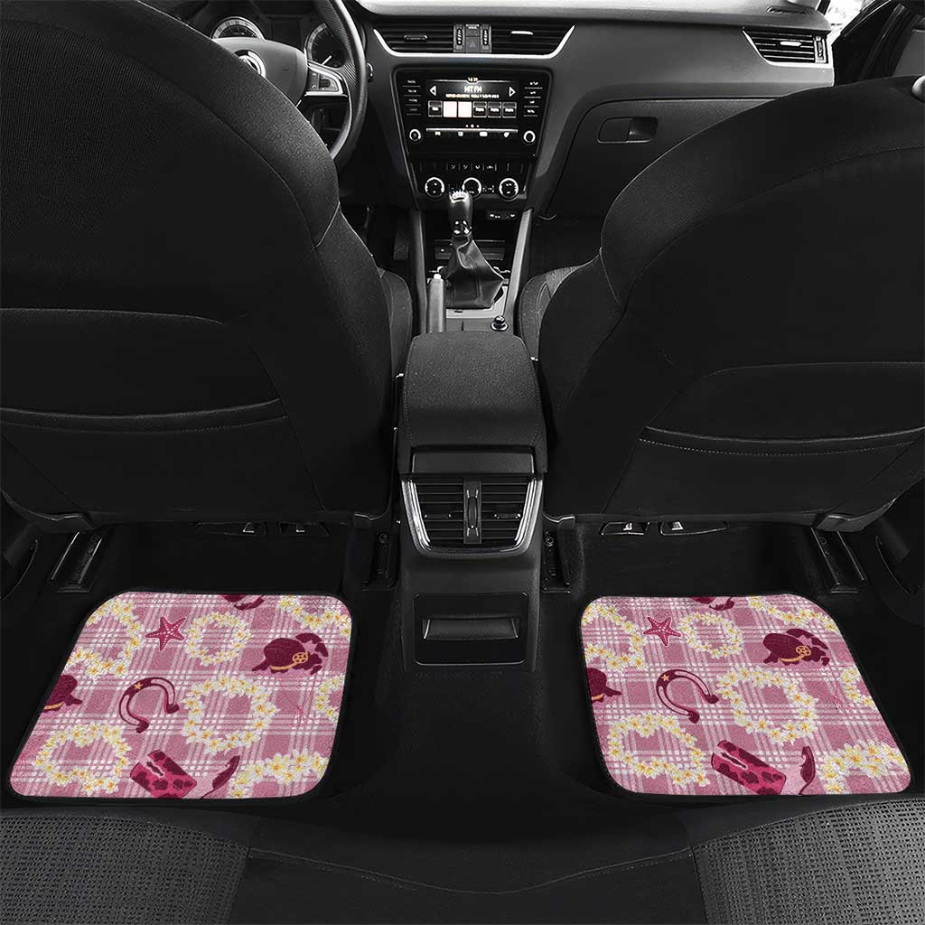 Aloha Hawaii Paniolo Lokelani Rose Palaka Car Mats Coastal Rodeo LT7 Set 2pcs - Back Rose Pink - Polynesian Pride