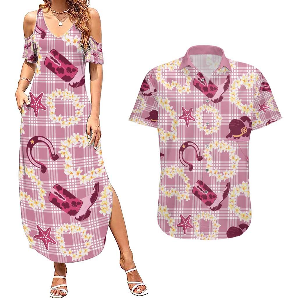 Aloha Hawaii Paniolo Lokelani Rose Palaka Couples Matching Summer Maxi Dress and Hawaiian Shirt Coastal Rodeo - Polynesian Pride