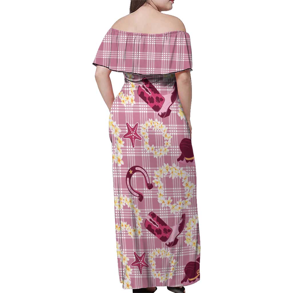 Aloha Hawaii Paniolo Lokelani Rose Palaka Family Matching Off Shoulder Maxi Dress and Hawaiian Shirt Coastal Rodeo - Polynesian Pride