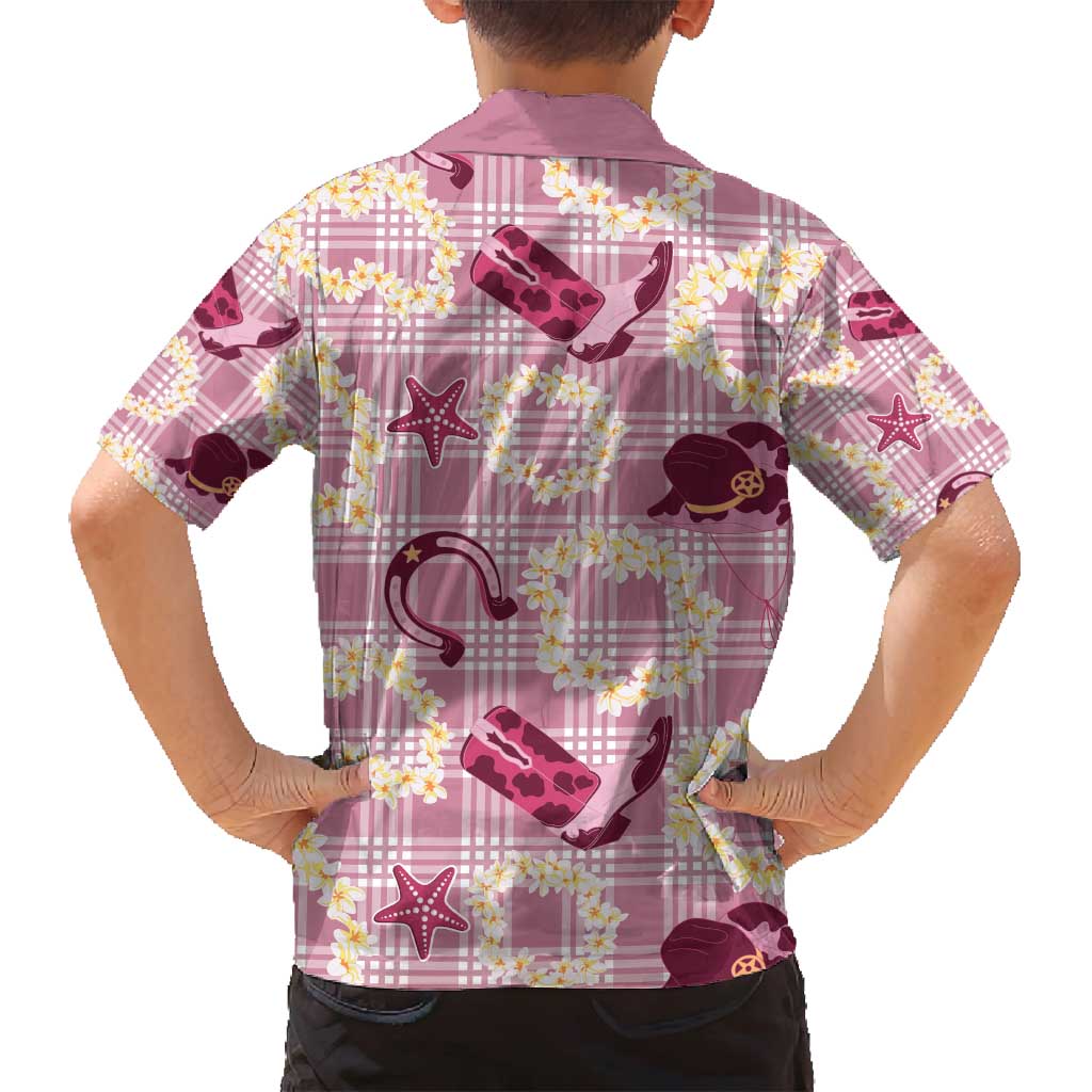 Aloha Hawaii Paniolo Lokelani Rose Palaka Family Matching Off Shoulder Short Dress and Hawaiian Shirt Coastal Rodeo - Polynesian Pride