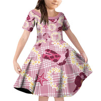Aloha Hawaii Paniolo Lokelani Rose Palaka Family Matching Off Shoulder Short Dress and Hawaiian Shirt Coastal Rodeo - Polynesian Pride