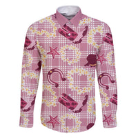 Aloha Hawaii Paniolo Lokelani Rose Palaka Family Matching Off Shoulder Short Dress and Hawaiian Shirt Coastal Rodeo - Polynesian Pride