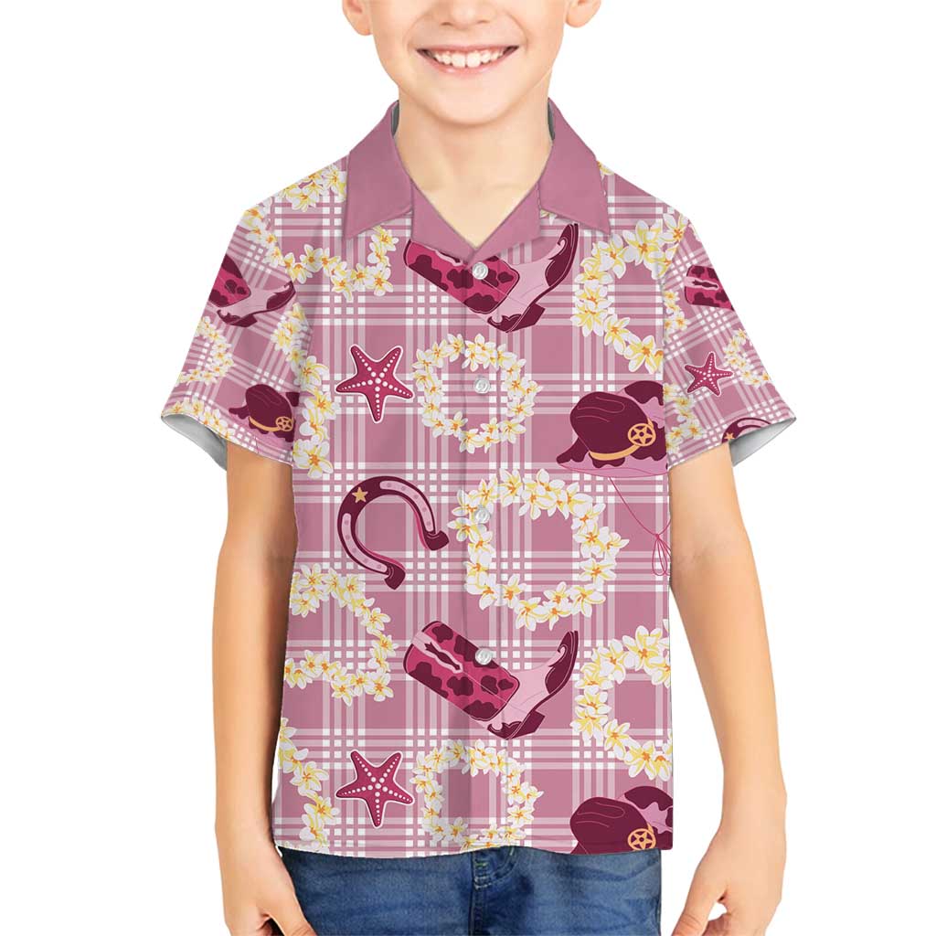 Aloha Hawaii Paniolo Lokelani Rose Palaka Family Matching Off Shoulder Short Dress and Hawaiian Shirt Coastal Rodeo - Polynesian Pride