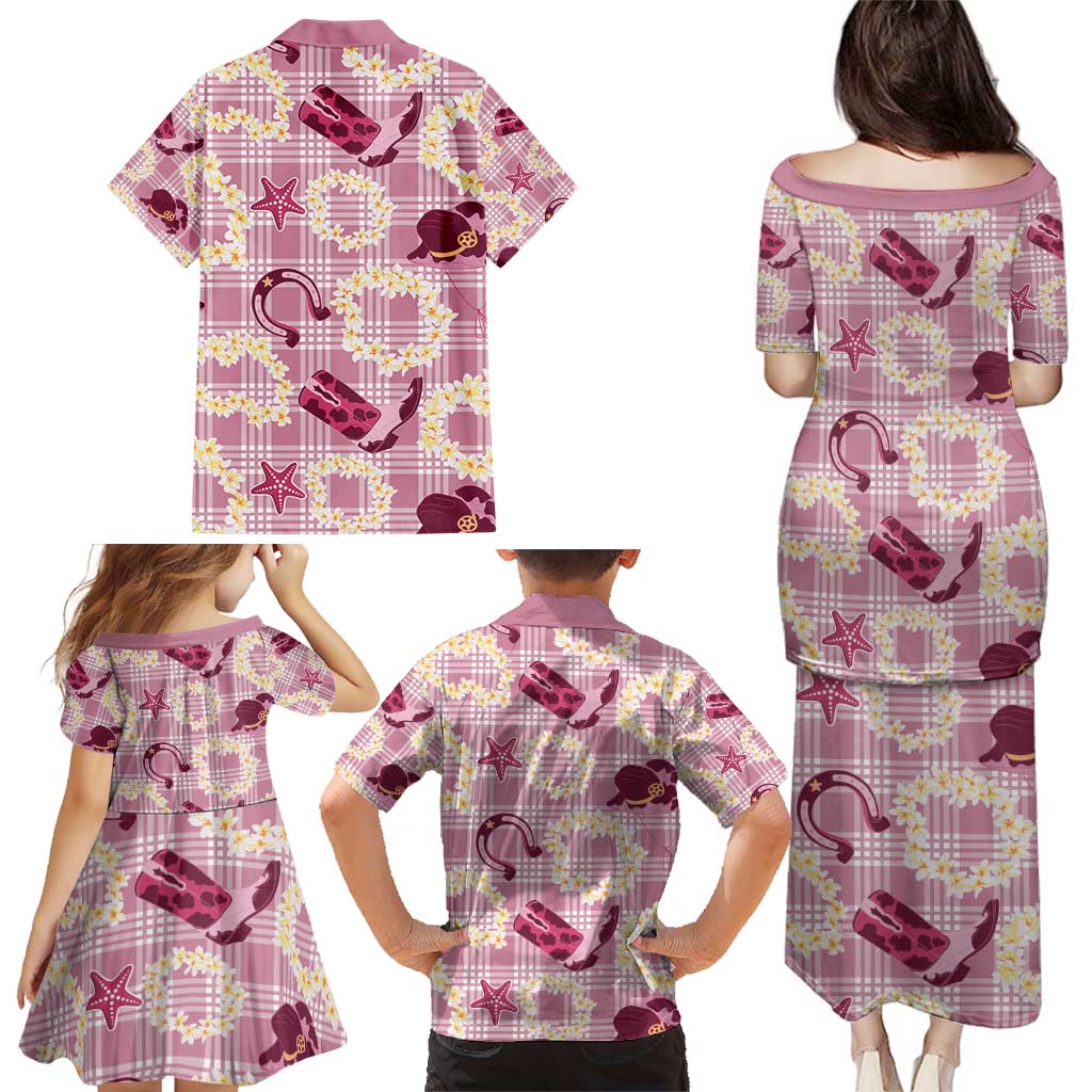 Aloha Hawaii Paniolo Lokelani Rose Palaka Family Matching Puletasi and Hawaiian Shirt Coastal Rodeo - Polynesian Pride
