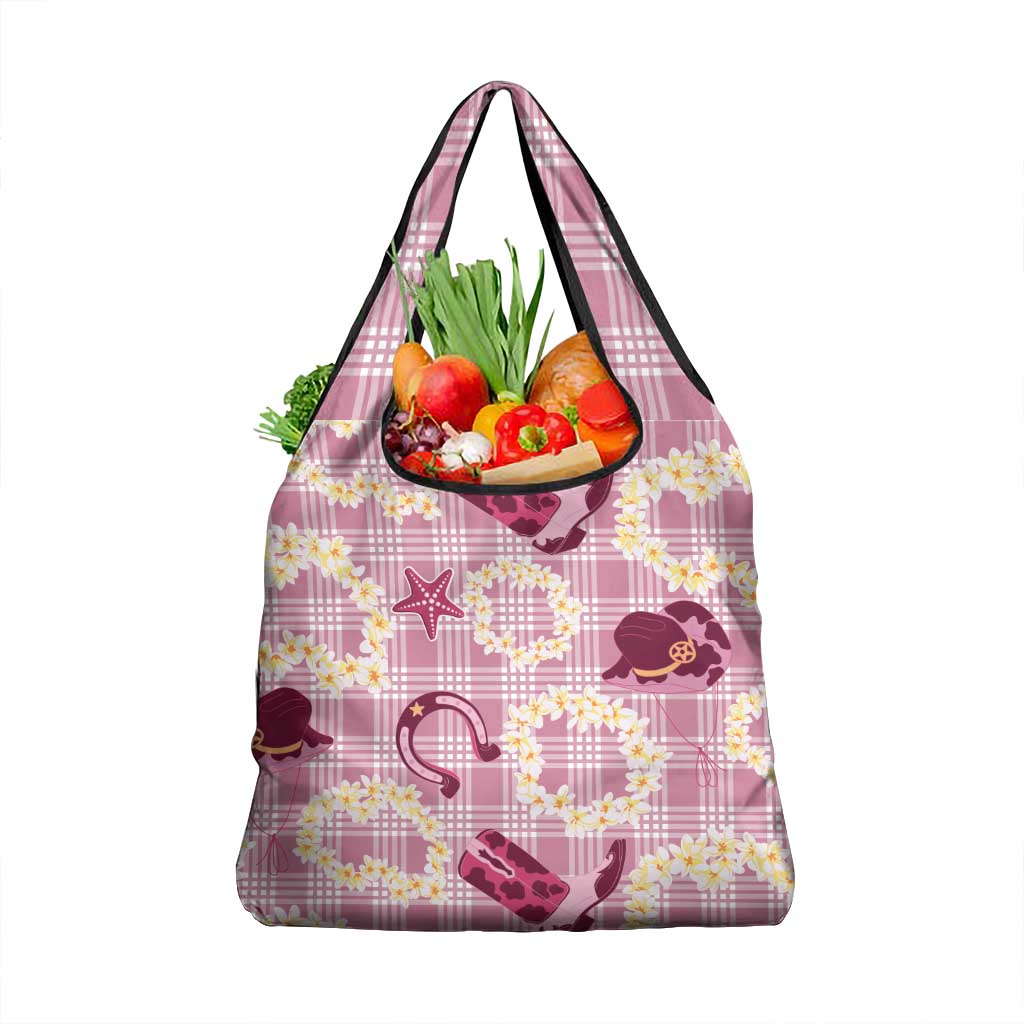 Aloha Hawaii Paniolo Lokelani Rose Palaka Grocery Bag Coastal Rodeo - Polynesian Pride