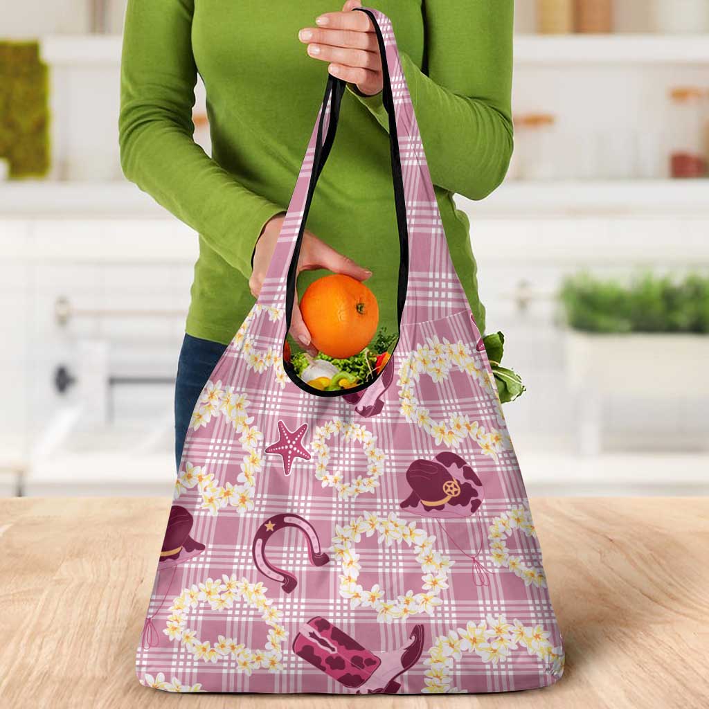 Aloha Hawaii Paniolo Lokelani Rose Palaka Grocery Bag Coastal Rodeo - Polynesian Pride