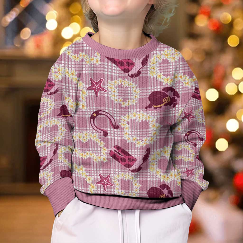 Aloha Hawaii Paniolo Lokelani Rose Palaka Kid Ugly Christmas Sweater Coastal Rodeo - Polynesian Pride