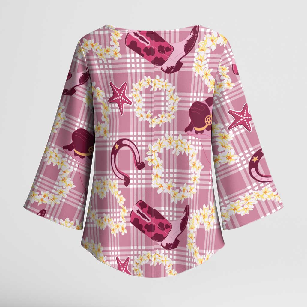 Aloha Hawaii Paniolo Lokelani Rose Palaka Kimono Sleeve Blouse Coastal Rodeo - Polynesian Pride