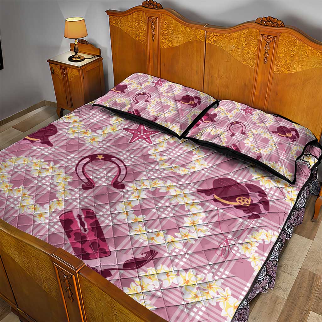 Aloha Hawaii Paniolo Lokelani Rose Palaka Quilt Bed Set Coastal Rodeo - Polynesian Pride