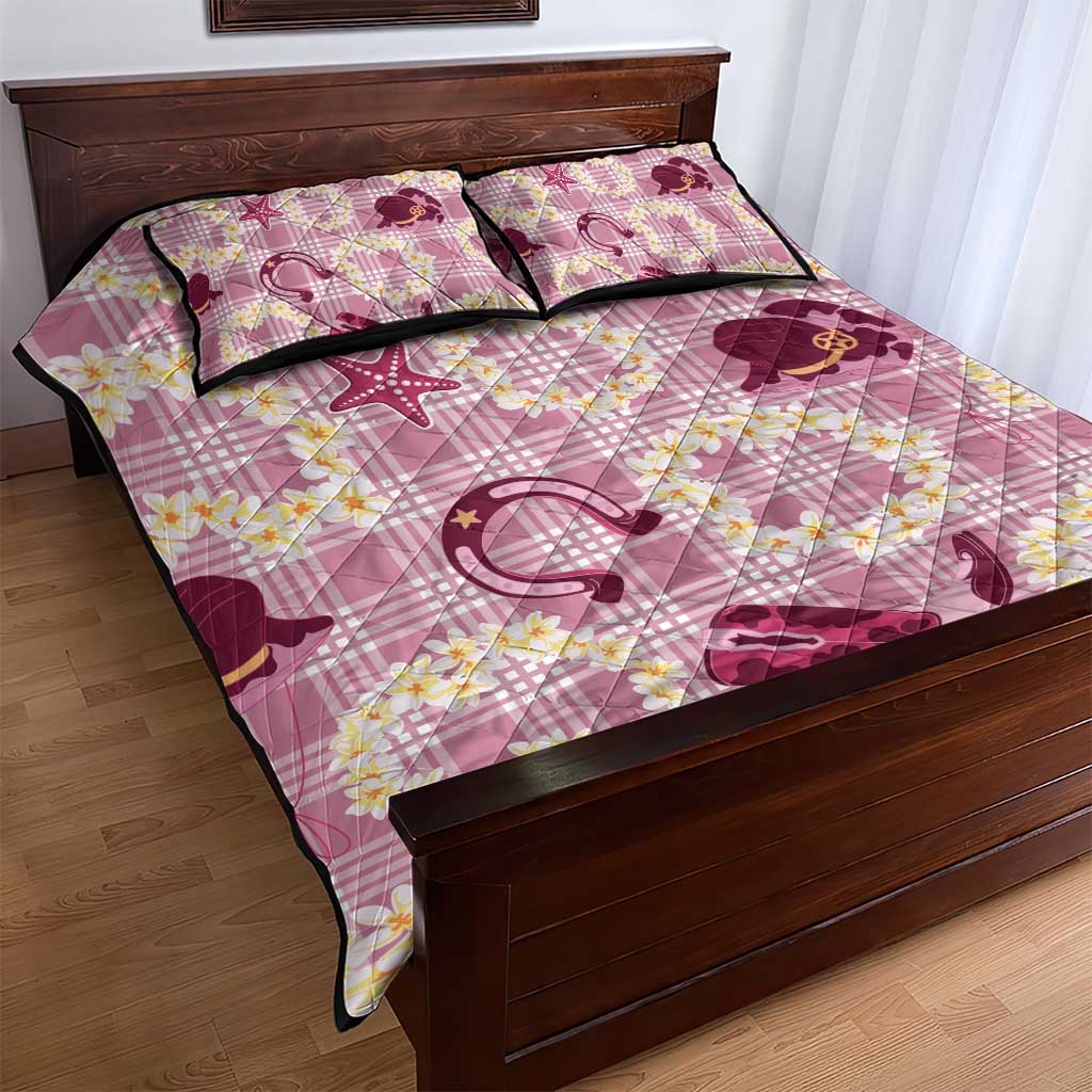 Aloha Hawaii Paniolo Lokelani Rose Palaka Quilt Bed Set Coastal Rodeo - Polynesian Pride