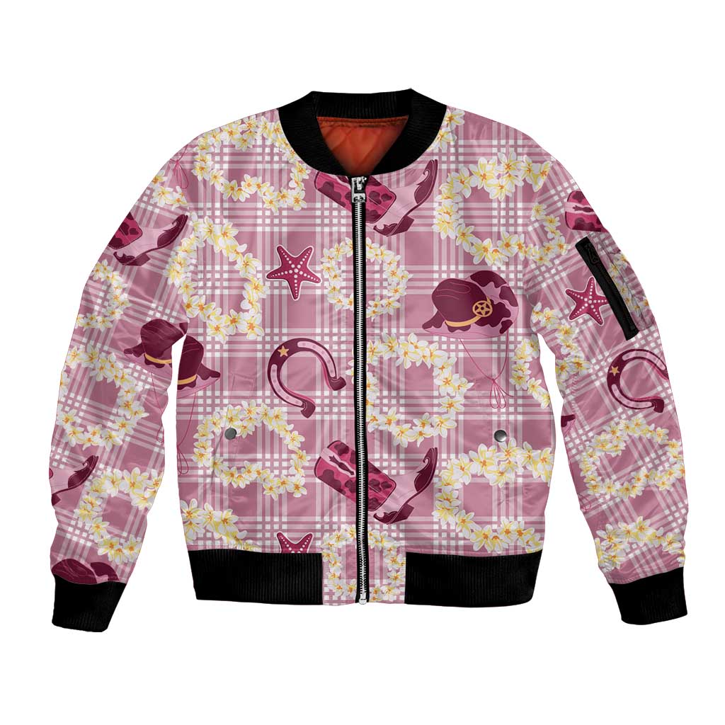 Aloha Hawaii Paniolo Lokelani Rose Palaka Sleeve Zip Bomber Jacket Coastal Rodeo LT7 Unisex Rose Pink - Polynesian Pride