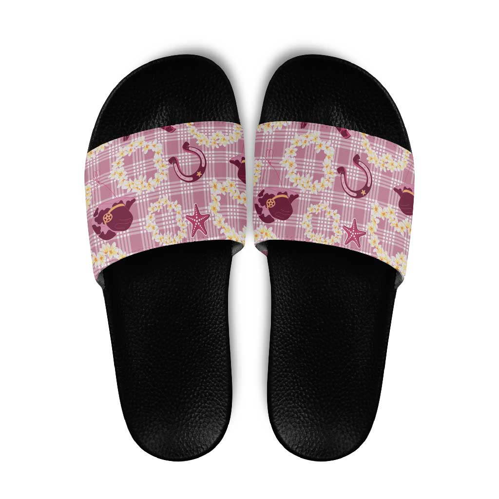 Aloha Hawaii Paniolo Lokelani Rose Palaka Slide Sandals Coastal Rodeo LT7 Rose Pink - Polynesian Pride