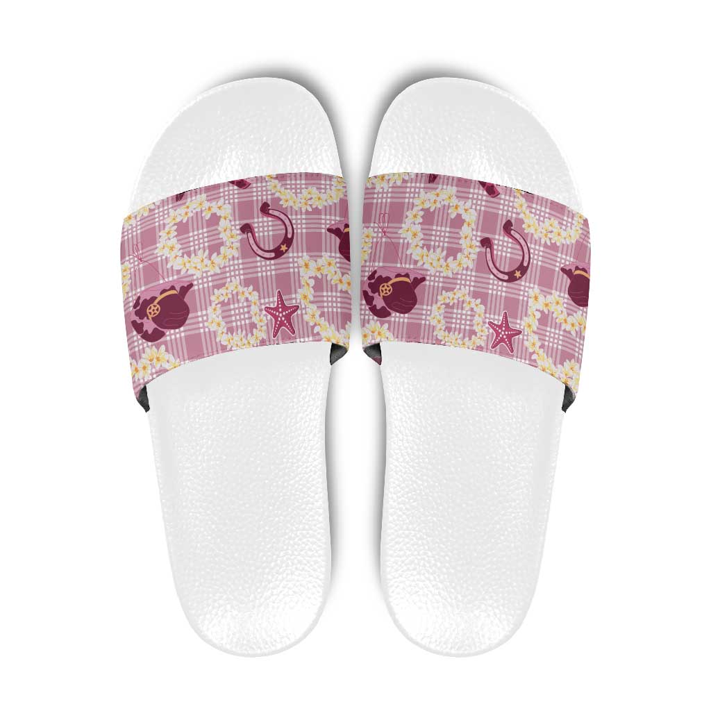 Aloha Hawaii Paniolo Lokelani Rose Palaka Slide Sandals Coastal Rodeo LT7 Rose Pink - Polynesian Pride