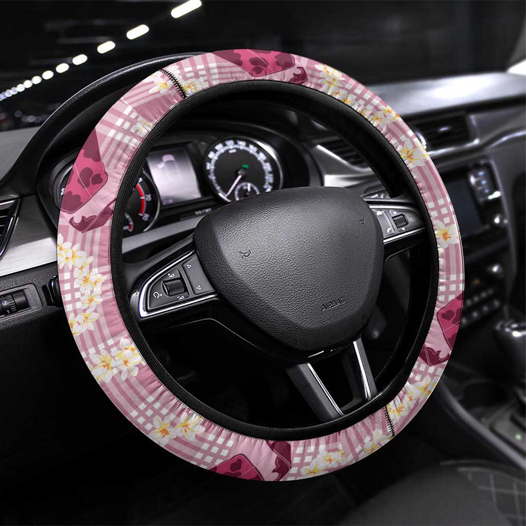 Aloha Hawaii Paniolo Lokelani Rose Palaka Steering Wheel Cover Coastal Rodeo - Polynesian Pride