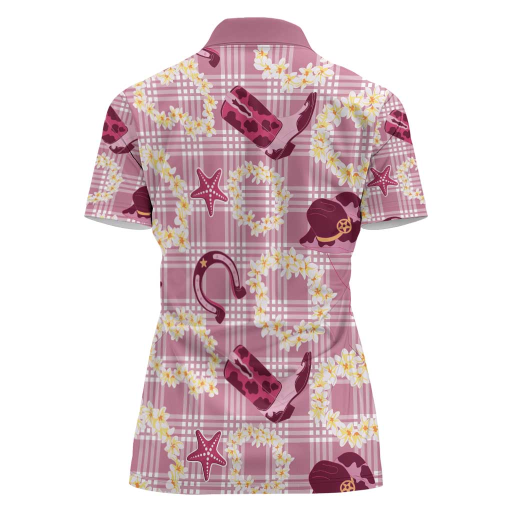 Aloha Hawaii Paniolo Lokelani Rose Palaka Women Polo Shirt Coastal Rodeo - Polynesian Pride