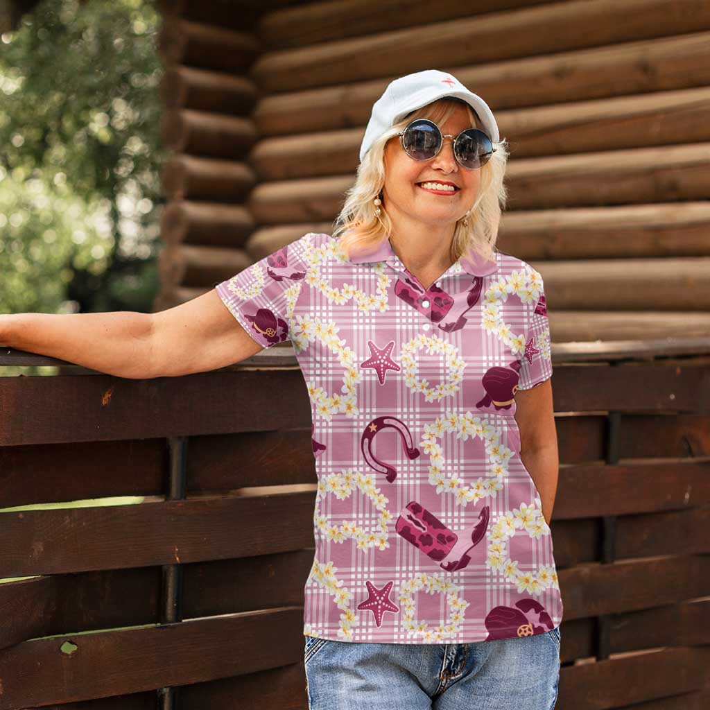 Aloha Hawaii Paniolo Lokelani Rose Palaka Women Polo Shirt Coastal Rodeo - Polynesian Pride