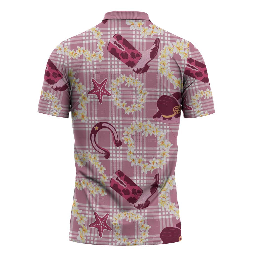 Aloha Hawaii Paniolo Lokelani Rose Palaka Zipper Polo Shirt Coastal Rodeo - Polynesian Pride