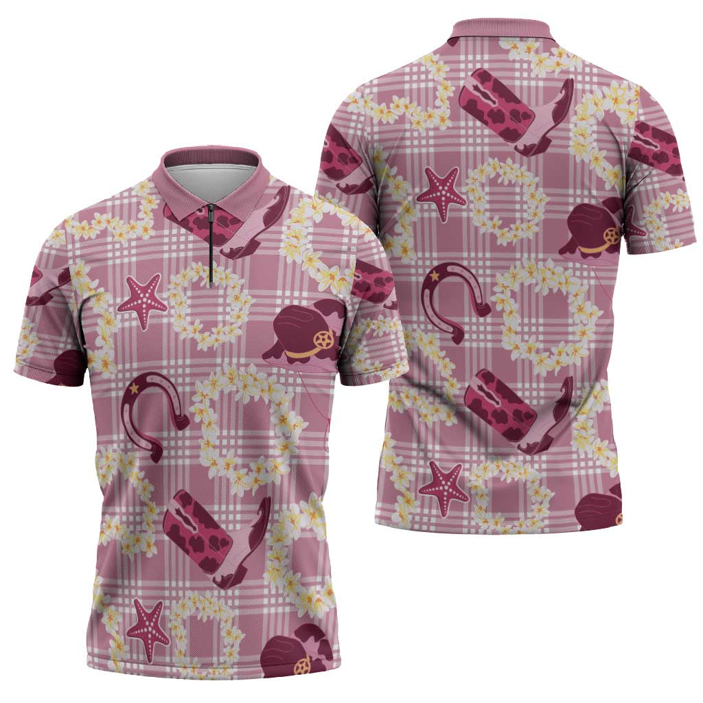 Aloha Hawaii Paniolo Lokelani Rose Palaka Zipper Polo Shirt Coastal Rodeo - Polynesian Pride