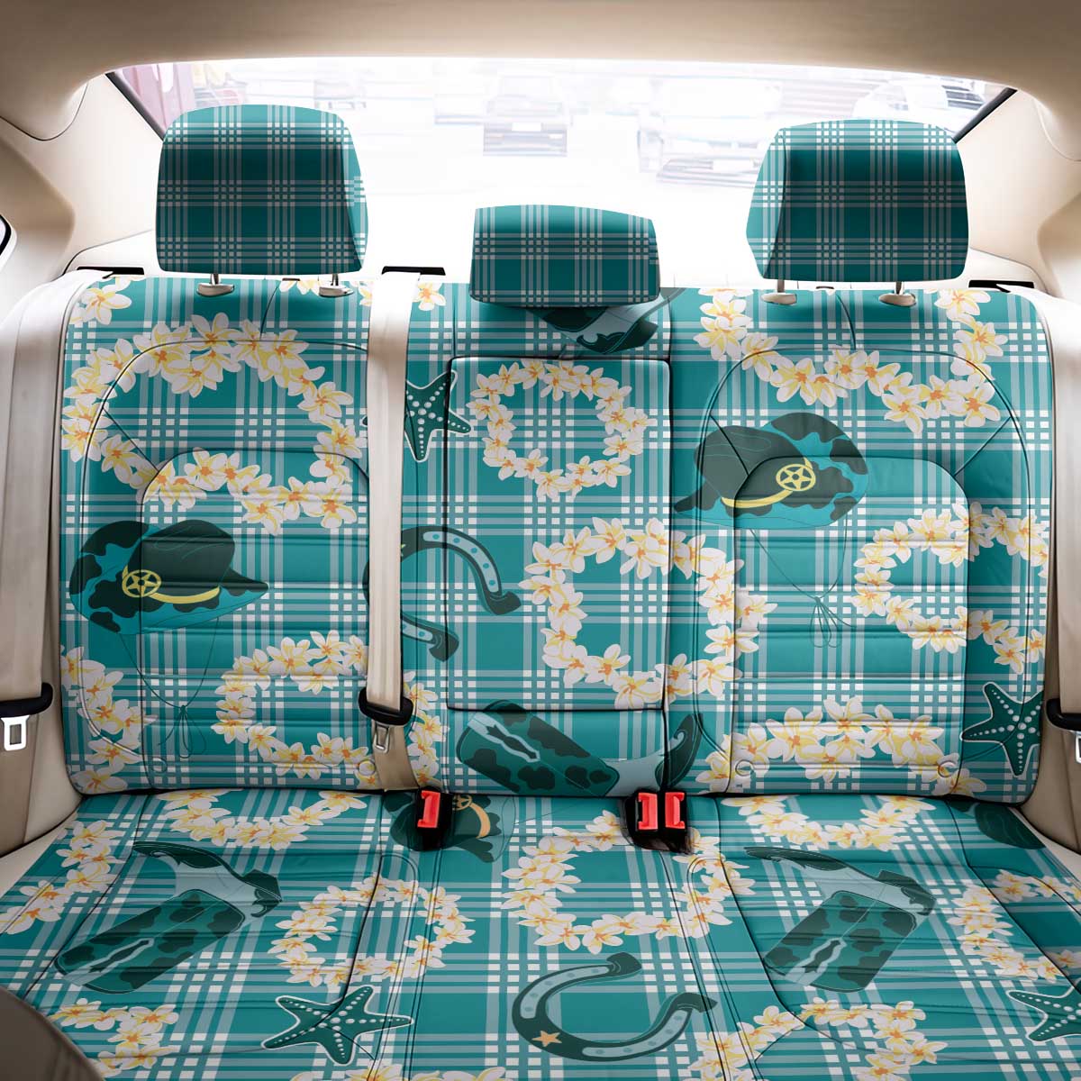Aloha Hawaii Paniolo Teal Palaka Back Car Seat Cover Coastal Rodeo LT7 - Polynesian Pride