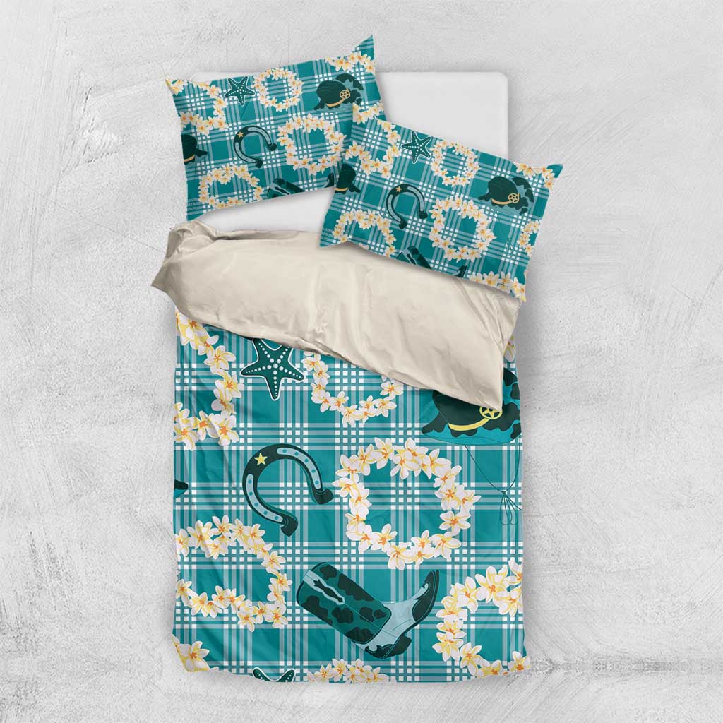 Aloha Hawaii Paniolo Teal Palaka Bedding Set Coastal Rodeo - Polynesian Pride