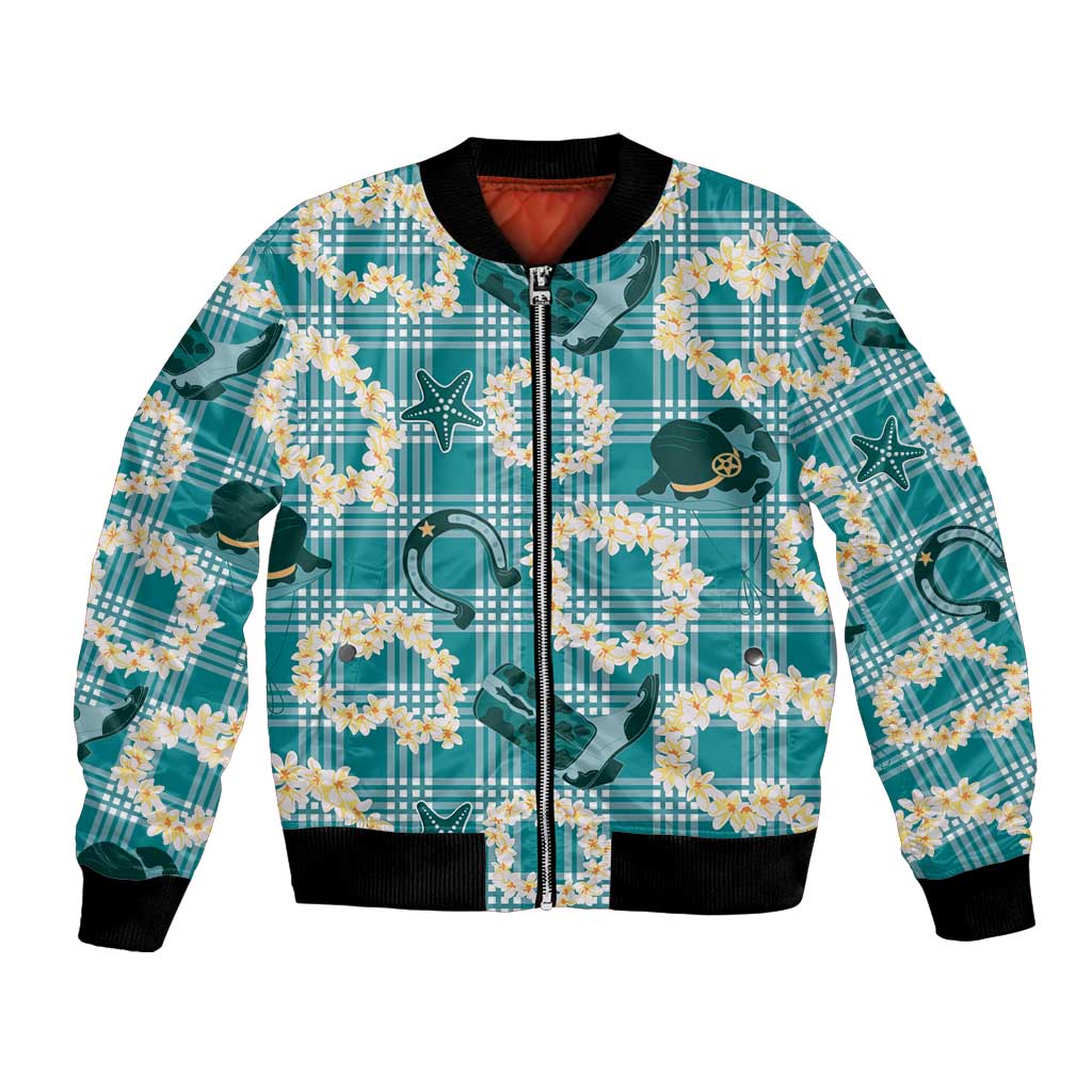 Aloha Hawaii Paniolo Teal Palaka Bomber Jacket Coastal Rodeo - Polynesian Pride