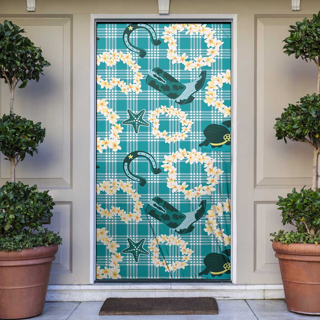 Aloha Hawaii Paniolo Teal Palaka Door Cover Coastal Rodeo LT7 Teal - Polynesian Pride