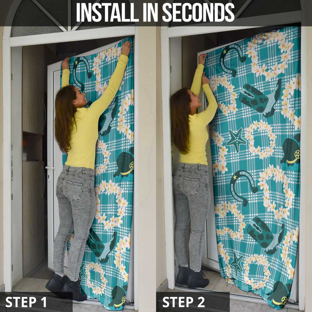 Aloha Hawaii Paniolo Teal Palaka Door Cover Coastal Rodeo LT7 - Polynesian Pride
