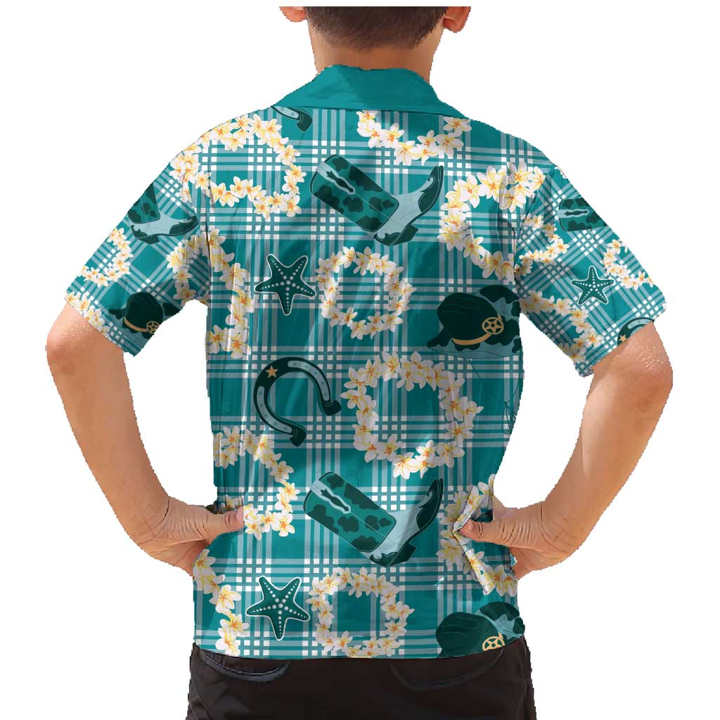 Aloha Hawaii Paniolo Teal Palaka Family Matching Mermaid Dress and Hawaiian Shirt Coastal Rodeo - Polynesian Pride