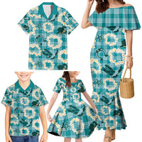 Aloha Hawaii Paniolo Teal Palaka Family Matching Mermaid Dress and Hawaiian Shirt Coastal Rodeo - Polynesian Pride