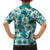 Aloha Hawaii Paniolo Teal Palaka Family Matching Off The Shoulder Long Sleeve Dress and Hawaiian Shirt Coastal Rodeo - Polynesian Pride
