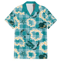 Aloha Hawaii Paniolo Teal Palaka Family Matching Off The Shoulder Long Sleeve Dress and Hawaiian Shirt Coastal Rodeo - Polynesian Pride