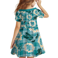 Aloha Hawaii Paniolo Teal Palaka Family Matching Off Shoulder Short Dress and Hawaiian Shirt Coastal Rodeo LT7 - Polynesian Pride