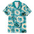 Aloha Hawaii Paniolo Teal Palaka Family Matching Off Shoulder Short Dress and Hawaiian Shirt Coastal Rodeo - Polynesian Pride