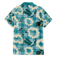 Aloha Hawaii Paniolo Teal Palaka Family Matching Off Shoulder Short Dress and Hawaiian Shirt Coastal Rodeo LT7 - Polynesian Pride