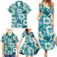 Aloha Hawaii Paniolo Teal Palaka Family Matching Summer Maxi Dress and Hawaiian Shirt Coastal Rodeo - Polynesian Pride