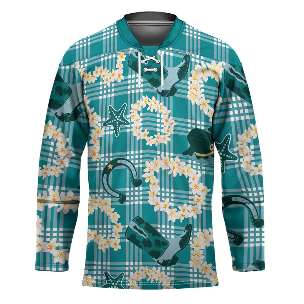 Aloha Hawaii Paniolo Teal Palaka Hockey Jersey Coastal Rodeo - Polynesian Pride