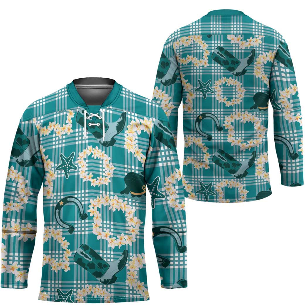 Aloha Hawaii Paniolo Teal Palaka Hockey Jersey Coastal Rodeo - Polynesian Pride