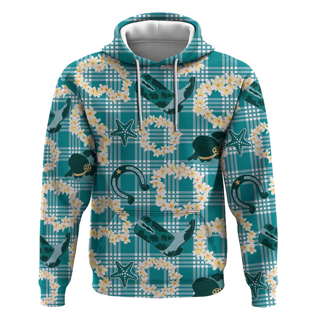 Aloha Hawaii Paniolo Teal Palaka Hoodie Coastal Rodeo - Polynesian Pride