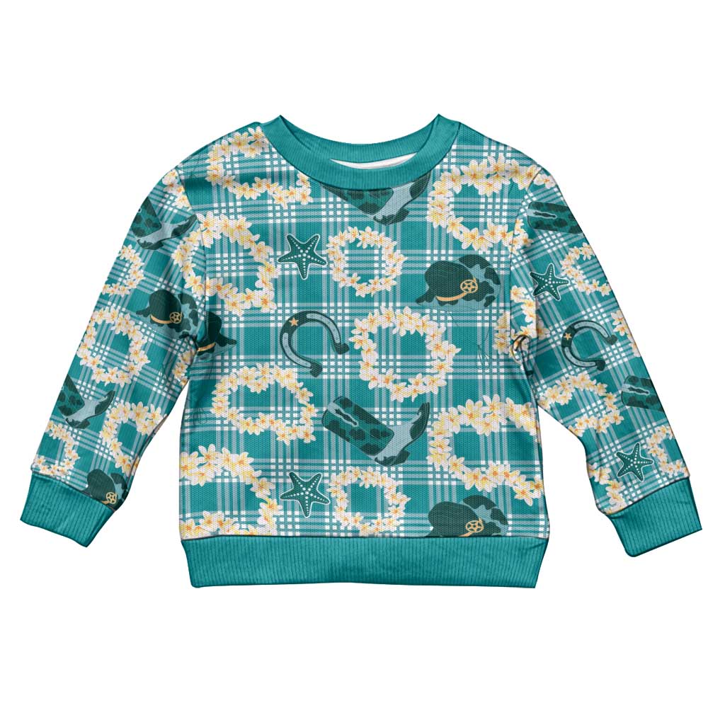 Aloha Hawaii Paniolo Teal Palaka Kid Ugly Christmas Sweater Coastal Rodeo - Polynesian Pride