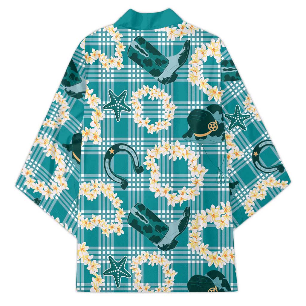 Aloha Hawaii Paniolo Teal Palaka Kimono Coastal Rodeo - Polynesian Pride