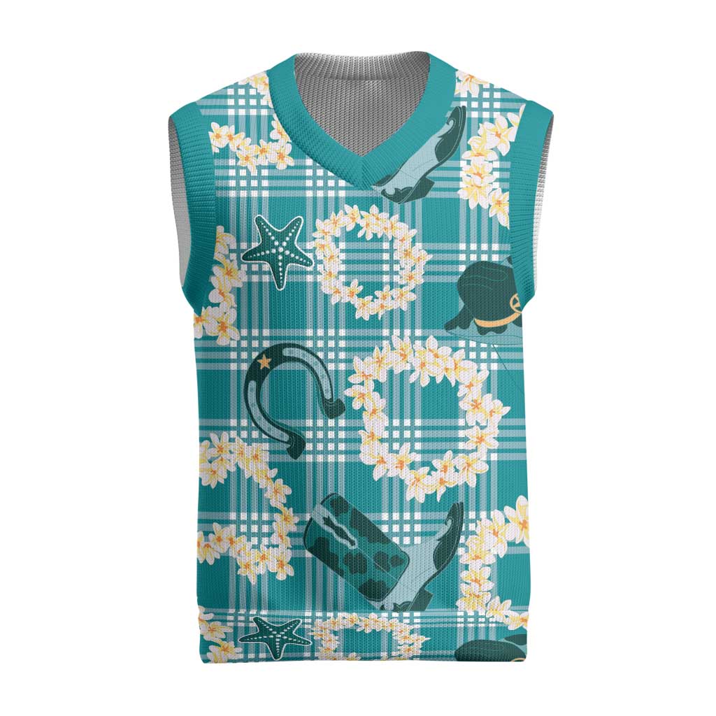 Aloha Hawaii Paniolo Teal Palaka Christmas Knitted V-Neck Vest Coastal Rodeo - Polynesian Pride