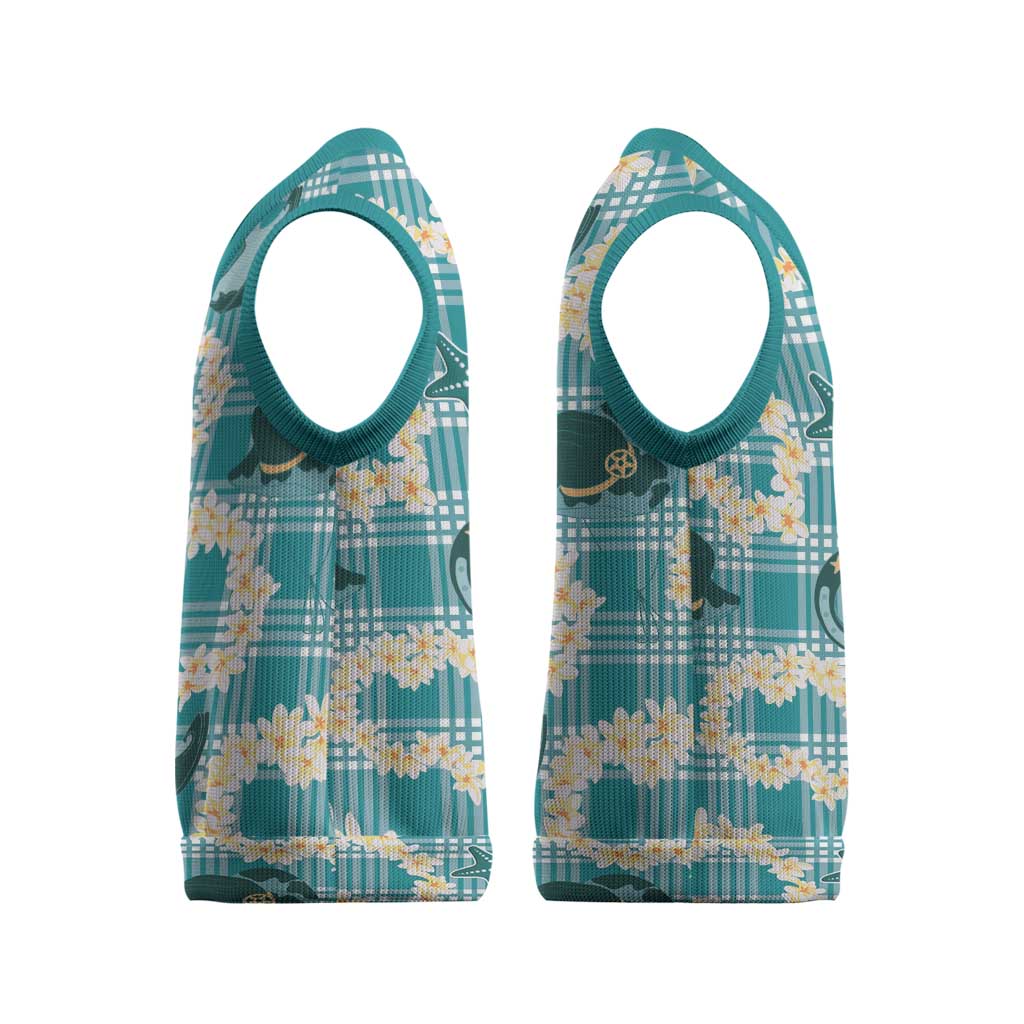 Aloha Hawaii Paniolo Teal Palaka Christmas Knitted V-Neck Vest Coastal Rodeo - Polynesian Pride