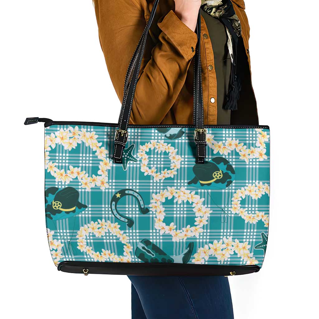 Aloha Hawaii Paniolo Teal Palaka Leather Tote Bag Coastal Rodeo LT7 - Polynesian Pride