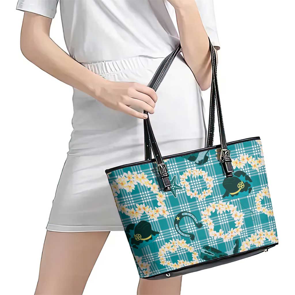 Aloha Hawaii Paniolo Teal Palaka Leather Tote Bag Coastal Rodeo LT7 - Polynesian Pride