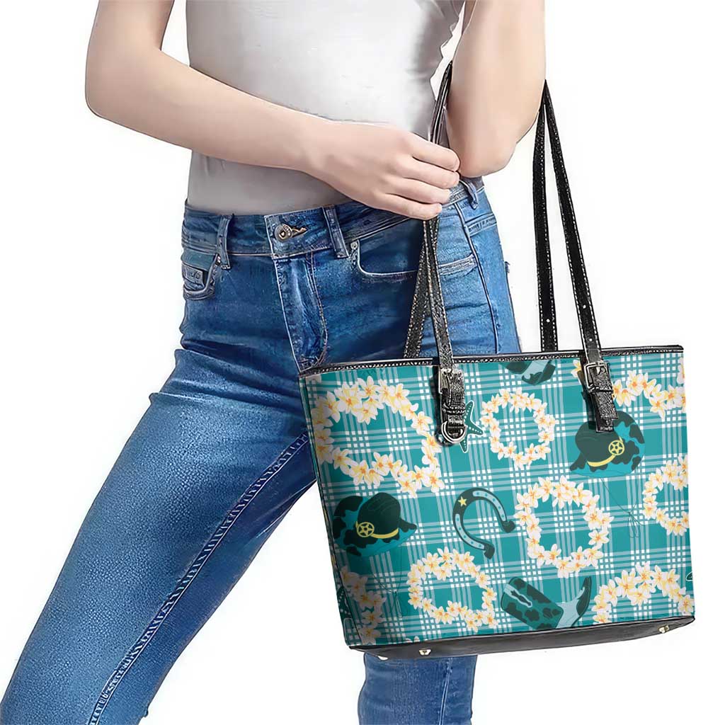 Aloha Hawaii Paniolo Teal Palaka Leather Tote Bag Coastal Rodeo LT7 - Polynesian Pride