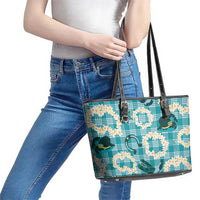 Aloha Hawaii Paniolo Teal Palaka Leather Tote Bag Coastal Rodeo LT7 - Polynesian Pride