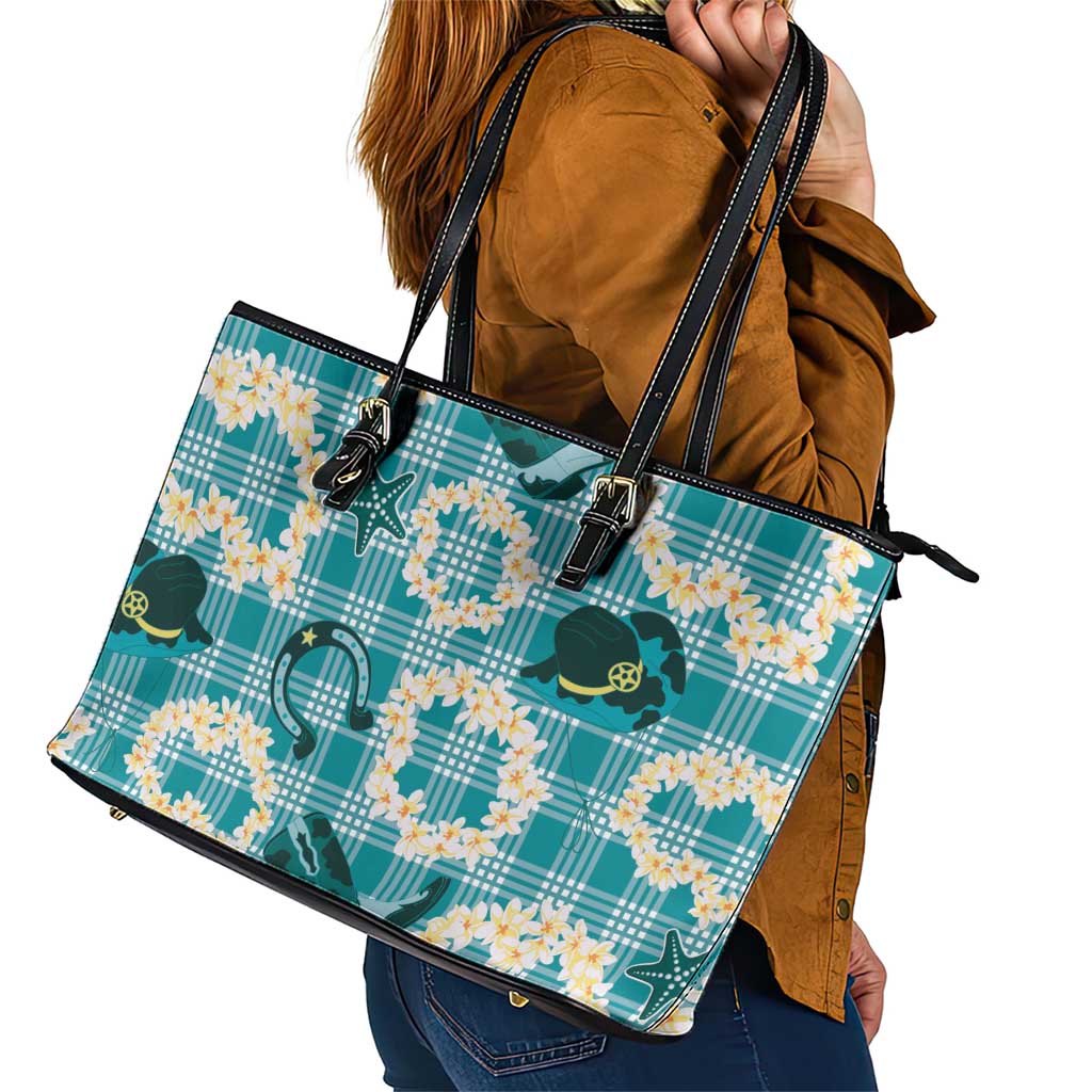 Aloha Hawaii Paniolo Teal Palaka Leather Tote Bag Coastal Rodeo LT7 - Polynesian Pride