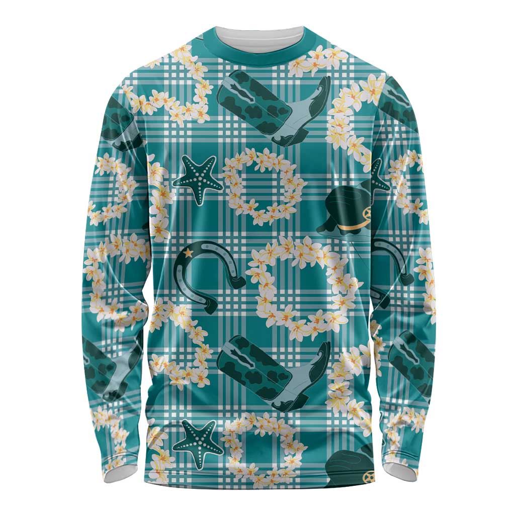 Aloha Hawaii Paniolo Teal Palaka Long Sleeve Shirt Coastal Rodeo - Polynesian Pride