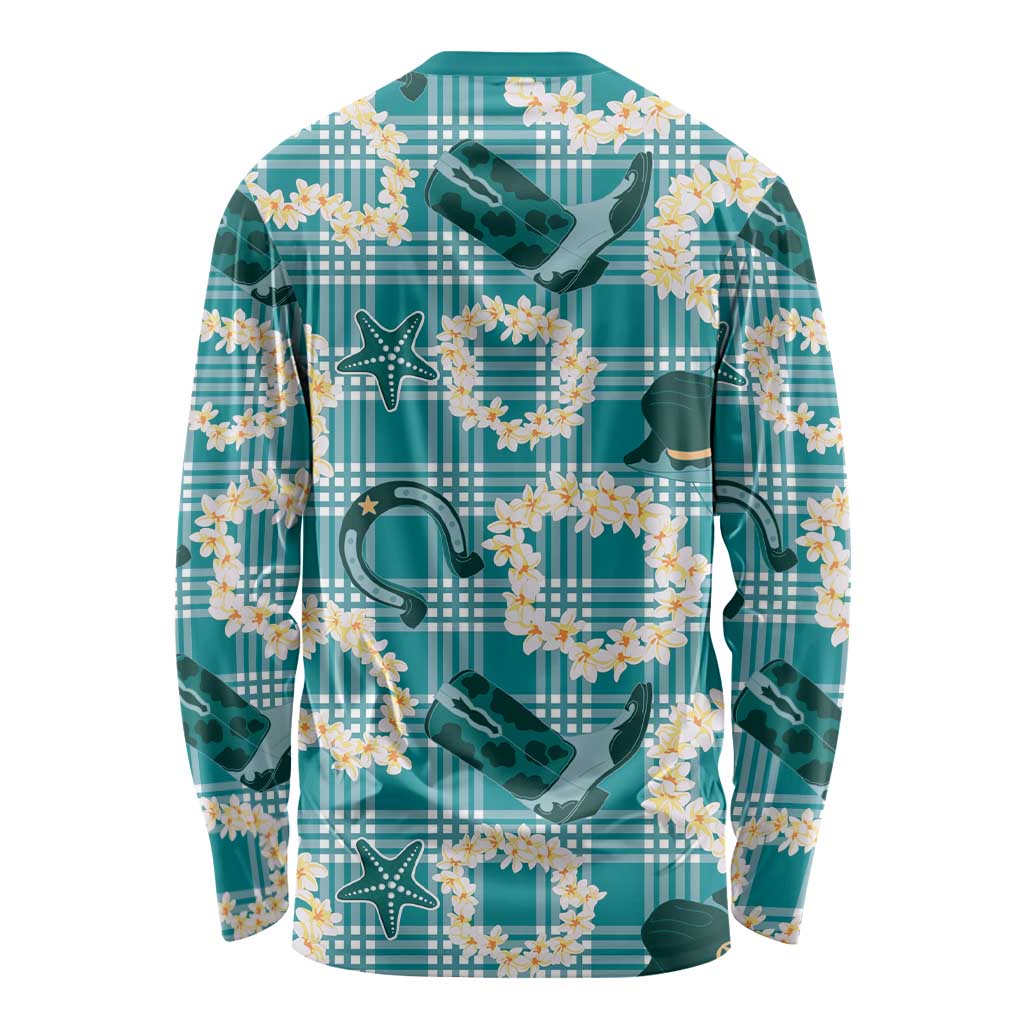 Aloha Hawaii Paniolo Teal Palaka Long Sleeve Shirt Coastal Rodeo - Polynesian Pride